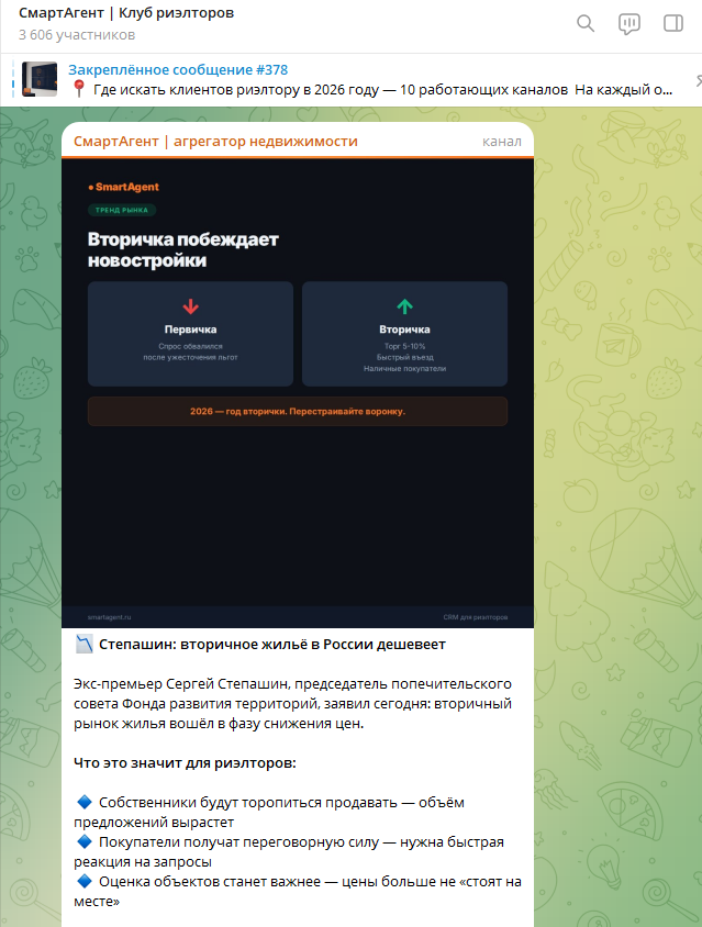 Пост в Telegram-канале SmartAgent