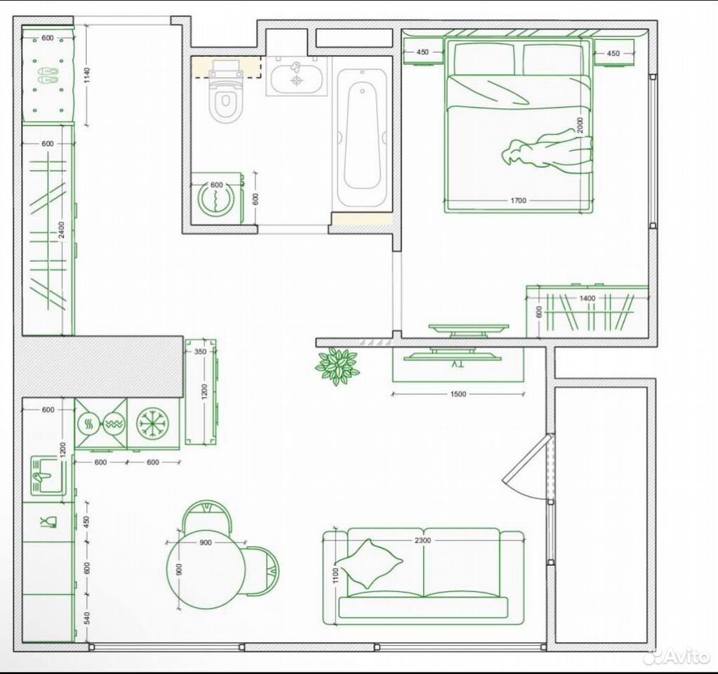 1-комнатная квартира 43 м², Уфа — фото 2