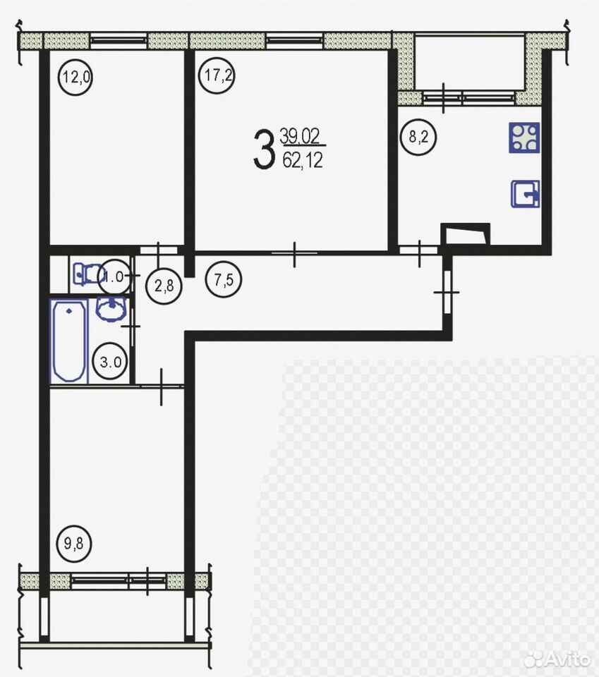 3-комнатная квартира 62 м², Симферополь — фото 1
