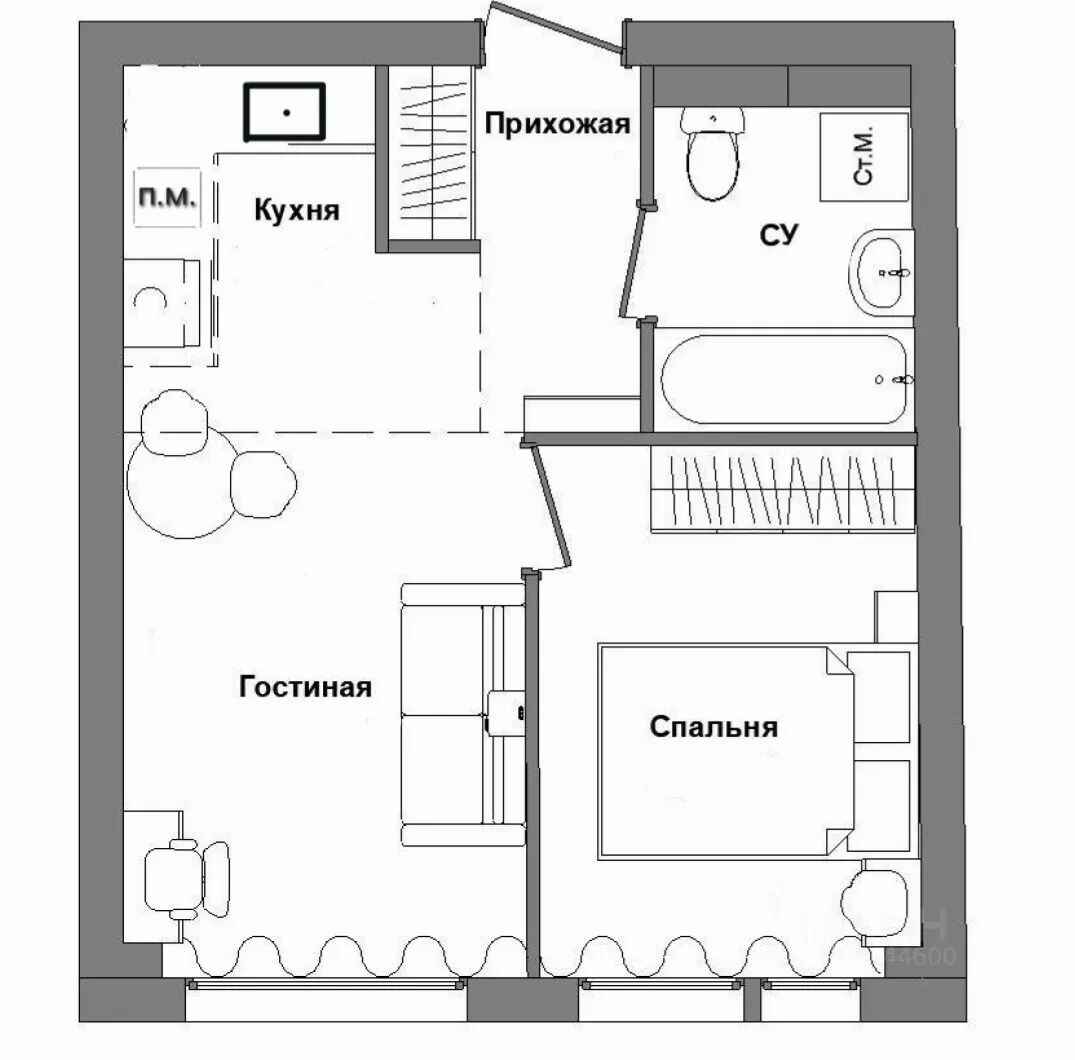 2-комнатная квартира 33 м², Москва — фото 5