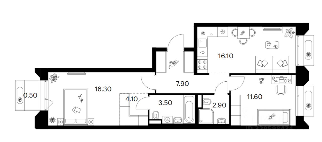 2-комнатная квартира 63 м², Москва — фото 2