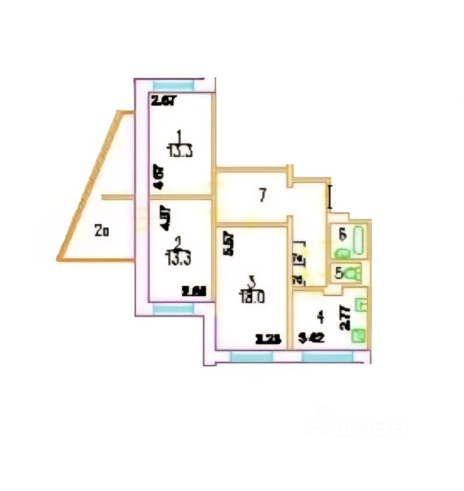 3-комнатная квартира 74 м², Москва — фото 4