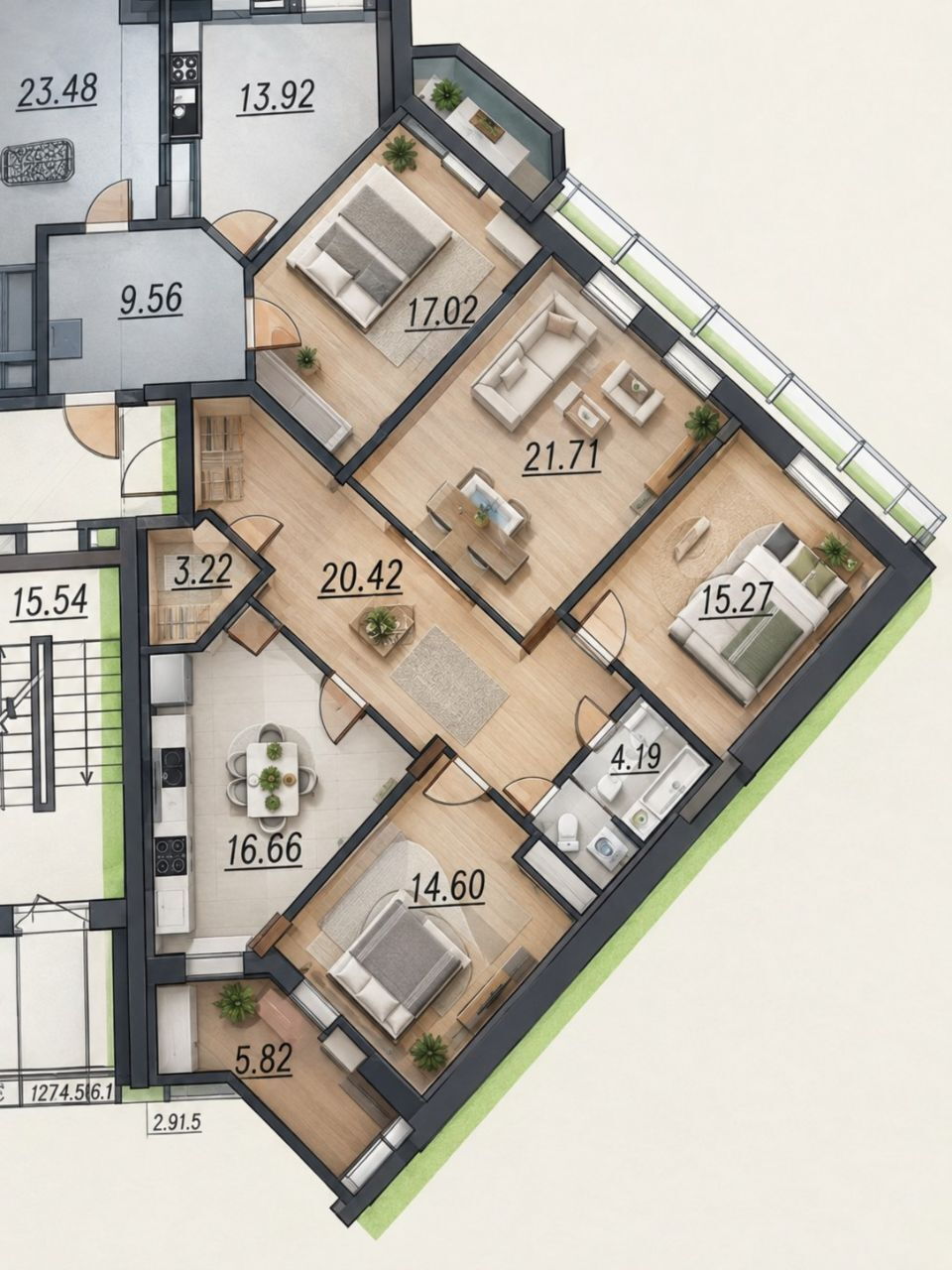 Фото 1 из 17: 3-комнатная квартира, 98 м²