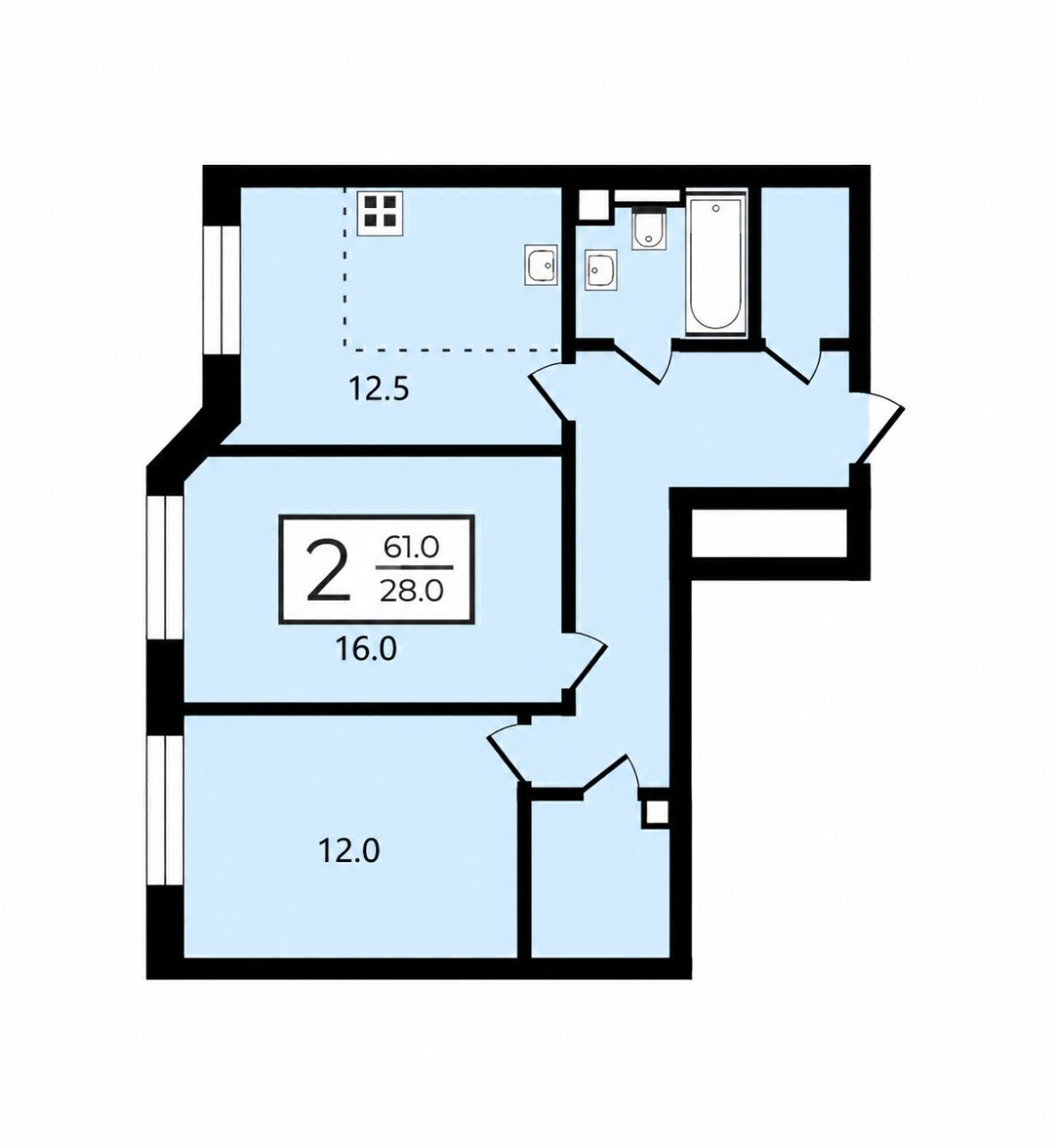 Фото 14 из 14: 2-комнатная квартира, 61 м²