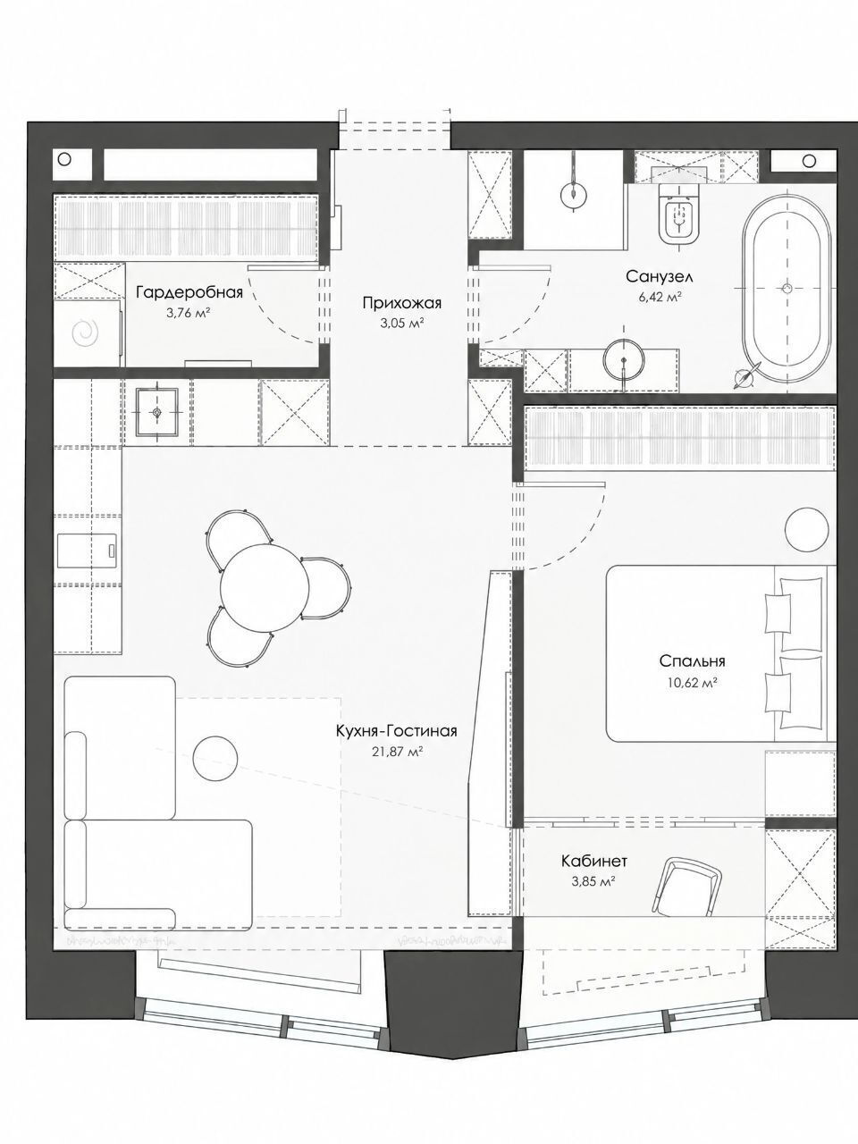 Фото 11 из 11: 1-комнатная квартира, 48,7 м²